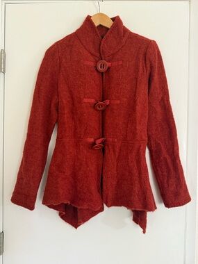 Cynthia Rowley Brick Red Toggle Wool-Blend Coat